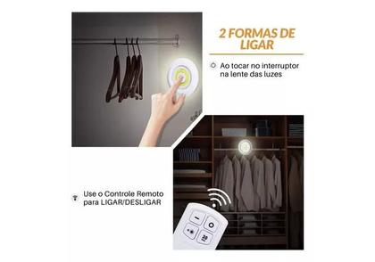 Imagem de Lampadas Luminária Led Controle Sem Fio Spot Remoto Sensor Kit 3 Peças