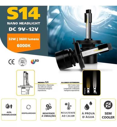 Imagem de Lâmpadas Super Nano Led 7200 Lumens H1 H3 H4 H7 H11 H15 HB3 HB4 - S14 SHOCKLIGHT