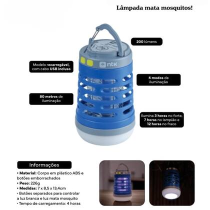 Imagem de Lampiao Lanterna Mata Mosquito Trap Light Ntk Led Usb Recarregavel Nautika
