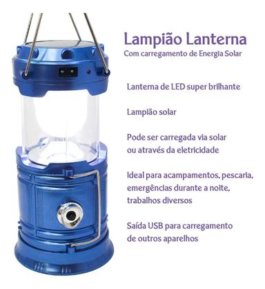 Imagem de Lampião Led Solar Lanterna Luminária Camping Acampamento Pesca Alira Home