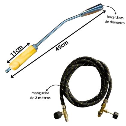 Imagem de Lança Chamas Maçarico Para Botijão De Gás Sapecador De Porco Frango Galinha 45cm + Mangueira
