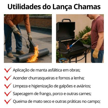 Imagem de Lança Chamas Maçarico Para Botijão De Gás Sapecador De Porco Frango Galinha 45cm + Mangueira