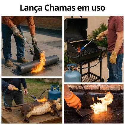 Imagem de Lança Chamas Maçarico Para Botijão De Gás Sapecador De Porco Frango Galinha 45cm + Mangueira