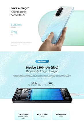 Imagem de Lançamento 2025 Xiaomi Redmi A5 120Hz Câmera 32MP dupla 128GB 8GB RAMBOOST tela de 6.8 com 5200mAh Celular Design Premium Top 1º Custo benefício