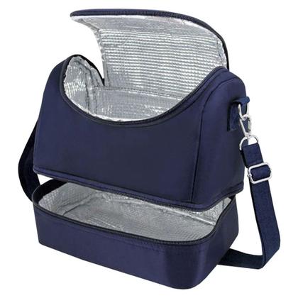 Imagem de Lancheira Bolsa 2 Compartimentos Azul Térmica Marmita Fitnes