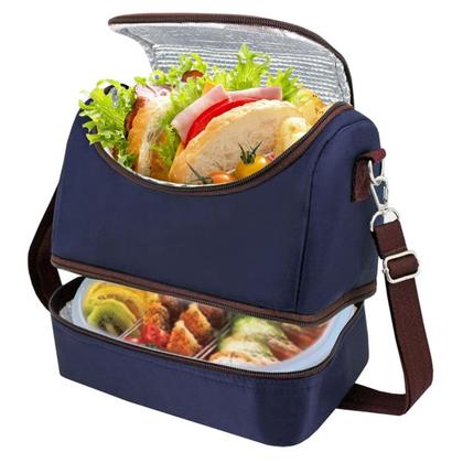 Imagem de Lancheira Bolsa 2 Compartimentos Azul Térmica Marmita Fitnes