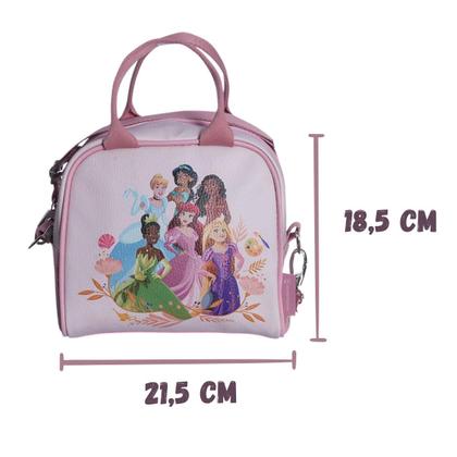 Imagem de Lancheira Maleta Princesas Alça Ombro Mão Térmica Lanche Frutas Escola Passeio Criança Infantil Menina