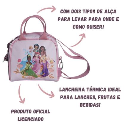 Imagem de Lancheira Maleta Princesas Alça Ombro Mão Térmica Lanche Frutas Escola Passeio Criança Infantil Menina