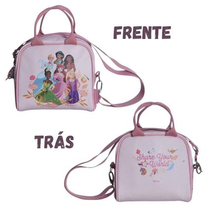 Imagem de Lancheira Maleta Princesas Alça Ombro Mão Térmica Lanche Frutas Escola Passeio Criança Infantil Menina