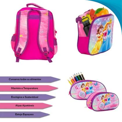 Imagem de Lancheira Mochila E Estojo Feminino Infantil Tema Conto De Fadas Linda E Resistente Com Garantia