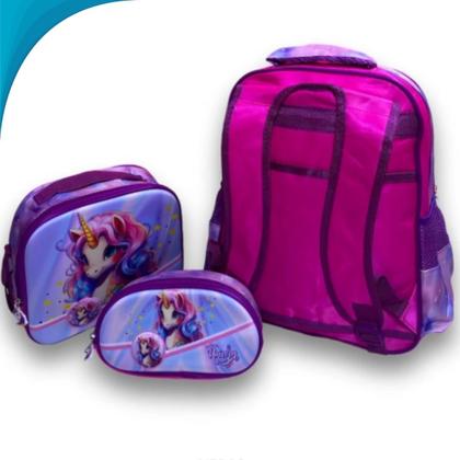 Imagem de Lancheira Mochila E Estojo Unicórnio Rosa Infantil Charmosa Compacta E Resistente Ideal Para Presente Entrega Rápida
