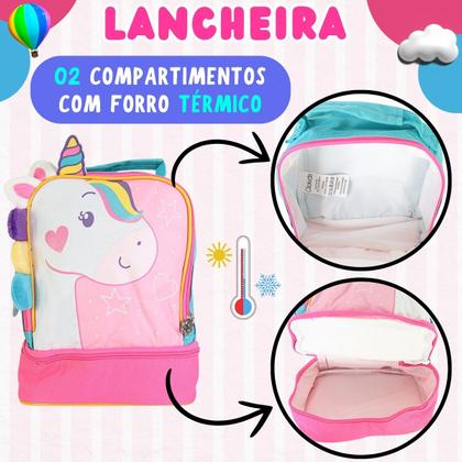Imagem de Lancheira Termica Escolar Com Alça Infantil de Menina Para Criança Lanchar Unicórnio Rosa