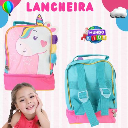 Imagem de Lancheira Termica Escolar Com Alça Infantil de Menina Para Criança Lanchar Unicórnio Rosa