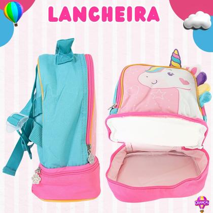 Imagem de Lancheira Termica Escolar Com Alça Infantil de Menina Para Criança Lanchar Unicórnio Rosa
