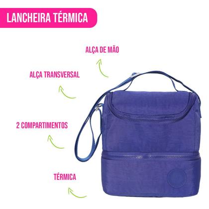 Imagem de Lancheira Térmica Isolamento Térmico C/ Alça Divisória Resistente Viagem Escola Marmita Trabalho Fitness Mochila - Wincy