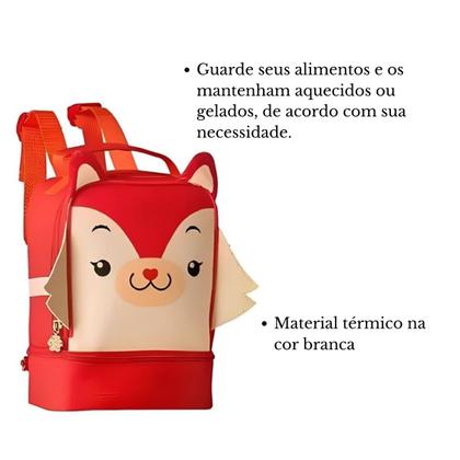 Imagem de Lancheira Térmica Raposa Raposinha C/ 2 Bolsos Térmicos Escolar/Passeio Pets Super Resistente - Clio