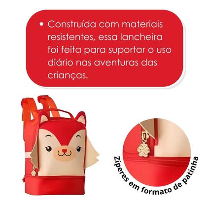 Imagem de Lancheira Térmica Raposa Raposinha C/ 2 Bolsos Térmicos Escolar/Passeio Pets Super Resistente - Clio