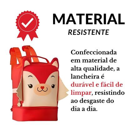 Imagem de Lancheira Térmica Raposa Raposinha C/ 2 Bolsos Térmicos Escolar/Passeio Pets Super Resistente - Clio