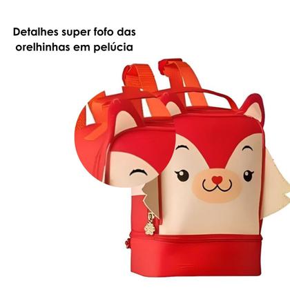 Imagem de Lancheira Térmica Raposa Raposinha C/ 2 Bolsos Térmicos Escolar/Passeio Pets Super Resistente - Clio