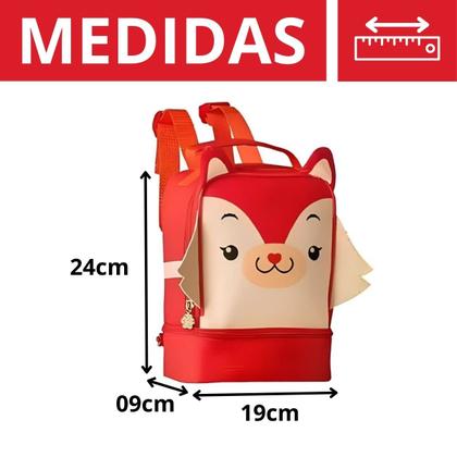Imagem de Lancheira Térmica Raposa Raposinha C/ 2 Bolsos Térmicos Escolar/Passeio Pets Super Resistente - Clio