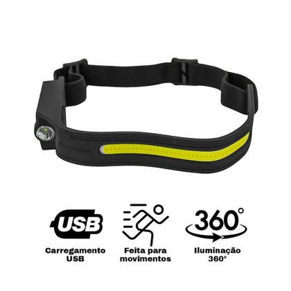 Imagem de Lanterna De Cabeça Farol Recarregavel USB Resistente Agua Faixa LED