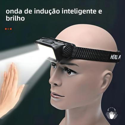 Imagem de Lanterna De Cabeça LED Com Sensor De Movimento COB 500LM Recarregável Tipo-C À Prova d'Água 5 Modos