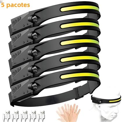 Imagem de Lanterna De Cabeça LED Recarregável Com Sensor, 5 Modos, Bateria Integrada, Ideal Para Pesca E