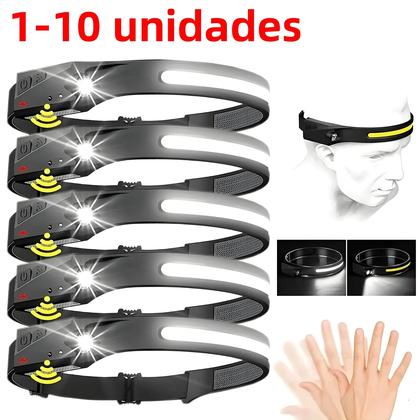 Imagem de Lanterna De Cabeça LED Recarregável Com Sensor, 5 Modos, Bateria Integrada, Ideal Para Pesca E