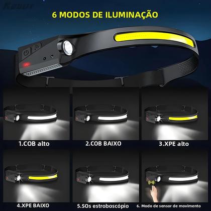 Imagem de Lanterna De Cabeça LED Recarregável Com Sensor, 5 Modos, Bateria Integrada, Ideal Para Pesca E