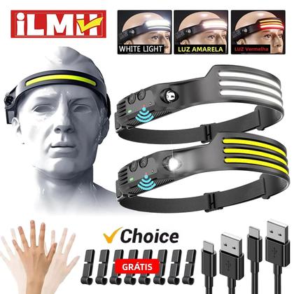 Imagem de Lanterna De Cabeça LED Recarregável Com Sensor, 5 Modos, Bateria Integrada, Ideal Para Pesca E