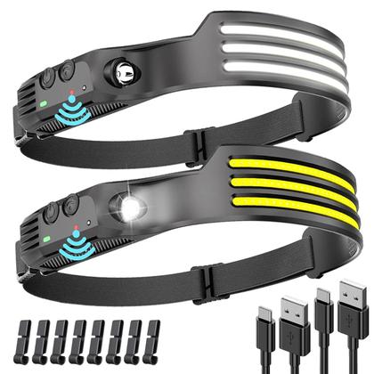 Imagem de Lanterna De Cabeça LED Recarregável Com Sensor, 5 Modos, Bateria Integrada, Ideal Para Pesca E