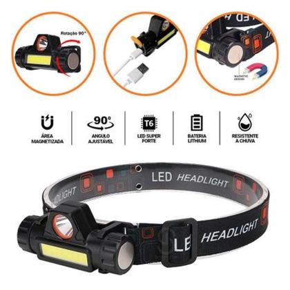 Imagem de Lanterna de cabeça Lt-399 Recarregável de Led Capacete Cabeça Caminhada Pesca Ciclismo High Power