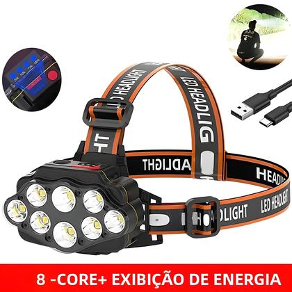 Imagem de Lanterna De Cabeça Recarregável Com 8 LEDs, 8 Modos, À Prova D'Água, Luz COB Para Camping E Pesca