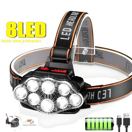 Imagem de Lanterna De Cabeça Recarregável Com 8 LEDs, 8 Modos, À Prova D'Água, Luz COB Para Camping E Pesca