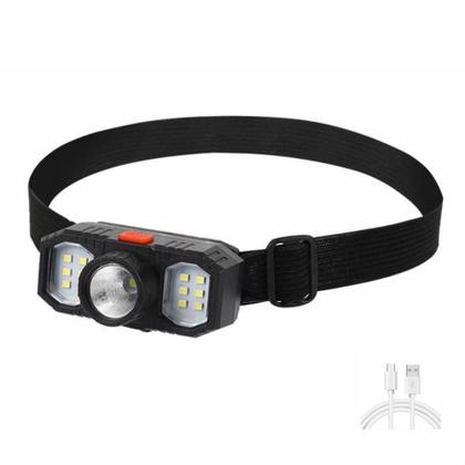 Imagem de Lanterna De Cabeca Triplo Led Recarregavel Usb 3 Lampadas Farol Capacete Trilha Camping Multiuso Potente