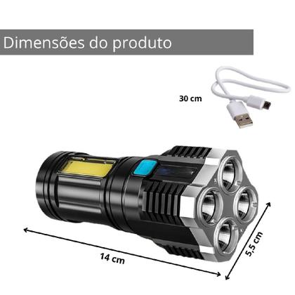 Lanterna De Led Recarregável Potente 4 Leds Impermeável - MADE BASICS Imagem de Lanterna De Led Recarregável Potente 4 Leds Impermeável