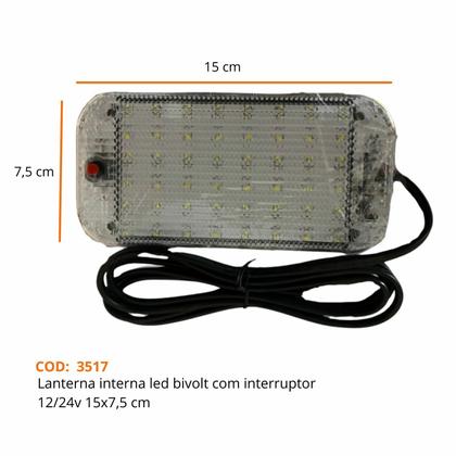 Imagem de Lanterna Interna Interruptor LED Bivolt 12v 24v 15x7,5cm
