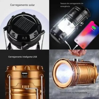 Imagem de Lanterna Lampião Retro Solar Usb Recarregável 6 Leds De iluminação Bivolt Para Camping LEY2289