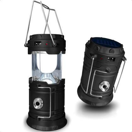 Imagem de Lanterna Lampião Solar Portátil Com Alça Camping Recarregável com USB ou Energia Solar