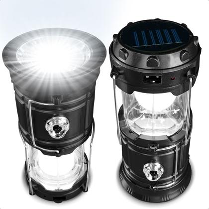 Imagem de Lanterna Lampião Solar Portátil Com Alça Camping Recarregável com USB ou Energia Solar