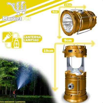 Imagem de Lanterna Lampião Solar Portátil Com Alça Camping Recarregável com USB ou Energia Solar