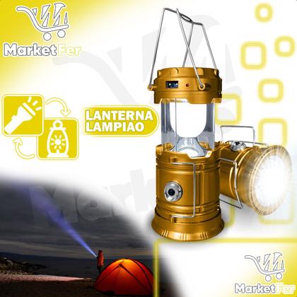 Imagem de Lanterna Lampião Solar Portátil Com Alça Camping Recarregável com USB ou Energia Solar