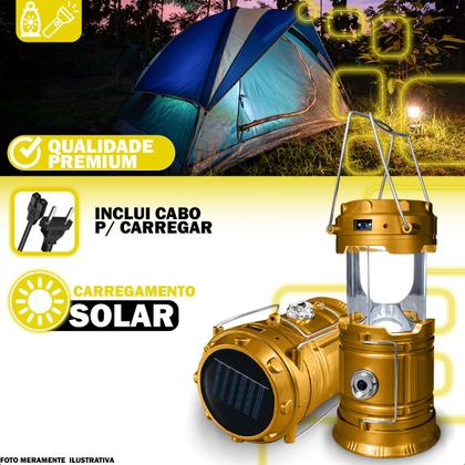 Imagem de Lanterna Lampião Solar Portátil Com Alça Camping Recarregável com USB ou Energia Solar