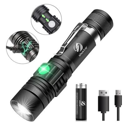 Lanterna LED Com Zoom De Alta Potência À Prova D'água 4 Modos USB Recarregável Tocha De Acampamento - shustar Imagem de Lanterna LED Com Zoom De Alta Potência À Prova D'água 4 Modos USB Recarregável Tocha De Acampamento