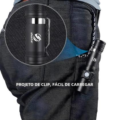 Lanterna LED Com Zoom De Alta Potência À Prova D'água 4 Modos USB Recarregável Tocha De Acampamento - shustar Imagem de Lanterna LED Com Zoom De Alta Potência À Prova D'água 4 Modos USB Recarregável Tocha De Acampamento