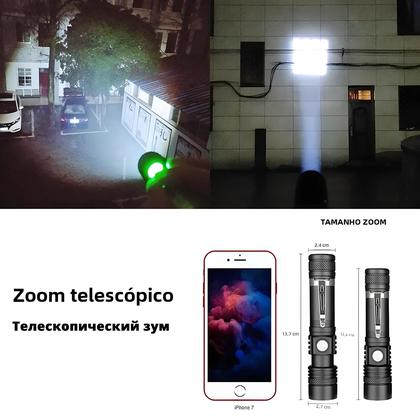 Lanterna LED Com Zoom De Alta Potência À Prova D'água 4 Modos USB Recarregável Tocha De Acampamento - shustar Imagem de Lanterna LED Com Zoom De Alta Potência À Prova D'água 4 Modos USB Recarregável Tocha De Acampamento