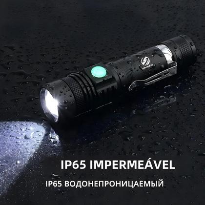 Lanterna LED Com Zoom De Alta Potência À Prova D'água 4 Modos USB Recarregável Tocha De Acampamento - shustar Imagem de Lanterna LED Com Zoom De Alta Potência À Prova D'água 4 Modos USB Recarregável Tocha De Acampamento