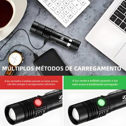 Lanterna LED Com Zoom De Alta Potência À Prova D'água 4 Modos USB Recarregável Tocha De Acampamento - shustar Imagem de Lanterna LED Com Zoom De Alta Potência À Prova D'água 4 Modos USB Recarregável Tocha De Acampamento