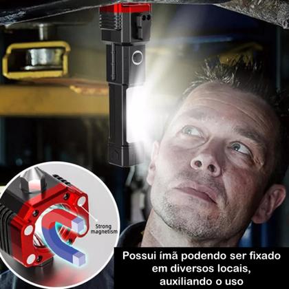 Imagem de Lanterna LED IP44 Recarregável com Cortador de Cinto, Quebra Vidro e Power Bank Inclusos LE8309