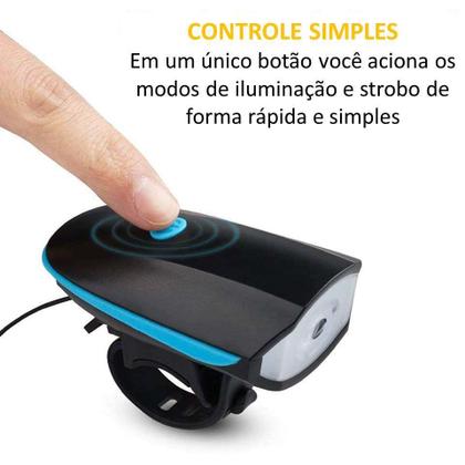 Imagem de Lanterna Led Luz Para Bicicleta Bike Buzina Usb Preta 7588PR